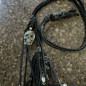 Love Heals Leather Skull Necklace